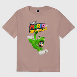 Футболка оверсайз мужская Luigi cat Super Mario 3D World Nintendo, цвет: пыльно-розовый