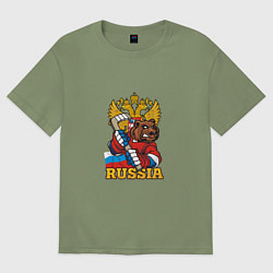 Футболка оверсайз мужская Хоккей - Russia, цвет: авокадо
