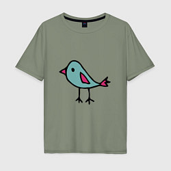 Мужская футболка оверсайз Птичка, голубой и розовый цвет
