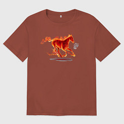 Футболка оверсайз мужская Fire horse огненная лошадь, цвет: кирпичный