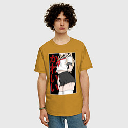 Футболка оверсайз мужская Аниме девушка в юбке, цвет: горчичный — фото 2