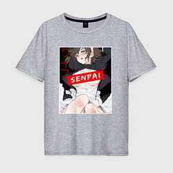 Мужская футболка оверсайз Девушка и надпись Senpai Ahegao