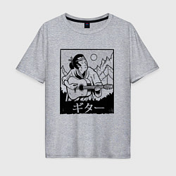 Футболка оверсайз мужская Самурай с гитарой Samurai playing guitar, цвет: меланж