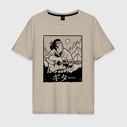 Футболка оверсайз мужская Самурай с гитарой Samurai playing guitar, цвет: миндальный