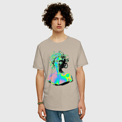 Футболка оверсайз мужская Gorgon Medusa Vaporwave Neon, цвет: миндальный — фото 2