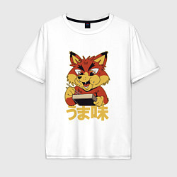 Мужская футболка оверсайз Japanese Fox Eating Ramen Японская лиса ест Рамен