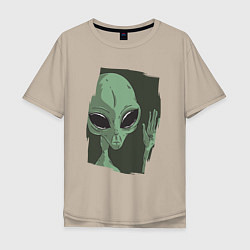Мужская футболка оверсайз Пришелец машет рукой Alien Waving Hand