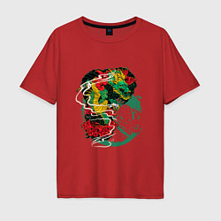 Футболка оверсайз мужская Дракон в цветах, цвет: красный