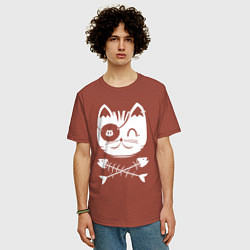 Футболка оверсайз мужская Голова кота Skull Hype, цвет: кирпичный — фото 2