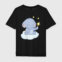 Мужская футболка оверсайз Милый Слонёнок На Облаке Со Звездой