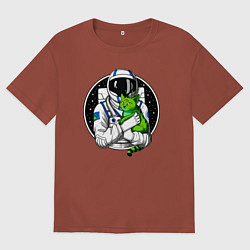 Мужская футболка оверсайз Космонавт с инопланетным котом