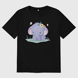 Футболка оверсайз мужская Милый Слонёнок На Полянке, цвет: черный