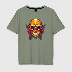 Футболка оверсайз мужская Roses - Skull, цвет: авокадо