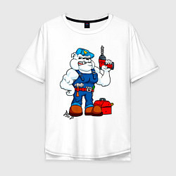 Мужская футболка оверсайз Бульдог с дрелью и инструментами