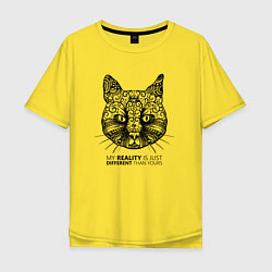 Футболка оверсайз мужская Кот в стиле Мандала Mandala Cat, цвет: желтый