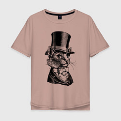 Мужская футболка оверсайз Кот - английский джентльмен в колпаке The cat is a