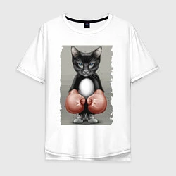 Мужская футболка оверсайз Крутой котяра в боксёрских перчатках Cool cat in b