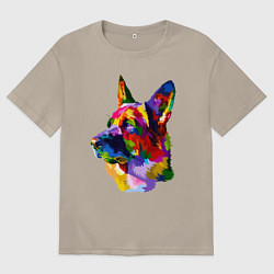 Футболка оверсайз мужская Немецкие овчарки красочная голова, цвет: миндальный