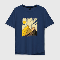 Футболка оверсайз мужская Горный Пейзаж в штрихах Mountain Landscape Strokes, цвет: тёмно-синий