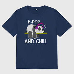 Футболка оверсайз мужская Панда на кей попе и расслабоне, цвет: тёмно-синий