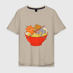 Мужская футболка оверсайз THREE CATS EATING NOODLES