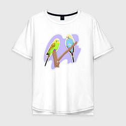 Футболка оверсайз мужская Волнистыи попугай Птицы, цвет: белый