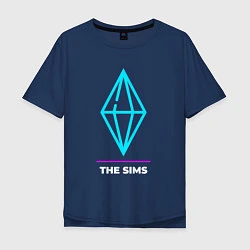 Футболка оверсайз мужская Символ The Sims в неоновых цветах, цвет: тёмно-синий