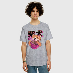 Футболка оверсайз мужская Japanese Shibu Inu, цвет: меланж — фото 2