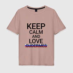 Футболка оверсайз мужская Keep calm Gudermes Гудермес, цвет: пыльно-розовый