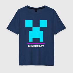 Мужская футболка оверсайз Символ Minecraft в неоновых цветах