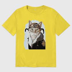 Футболка оверсайз мужская Бравый кот пилот ВВС, цвет: желтый