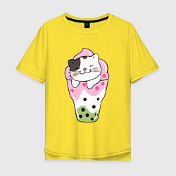 Мужская футболка оверсайз Довольный котик в мороженом