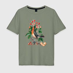 Мужская футболка оверсайз European Robin and Wild Strawberry Дрозд и клубник
