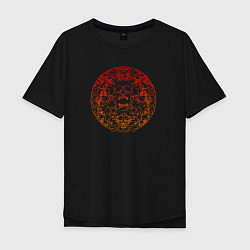 Футболка оверсайз мужская Skull red orange gradient, цвет: черный