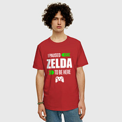 Футболка оверсайз мужская I Paused Zelda To Be Here с зелеными стрелками, цвет: красный — фото 2