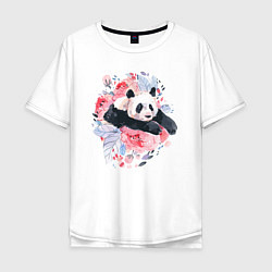 Мужская футболка оверсайз Панда среди летних цветов