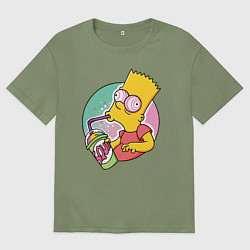 Футболка оверсайз мужская Барт Симпсон пьёт лимонад, цвет: авокадо
