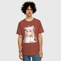 Футболка оверсайз мужская Неко кошка-девочка, цвет: кирпичный — фото 2