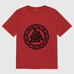 Футболка оверсайз мужская Валькнут - символ Одина, цвет: красный