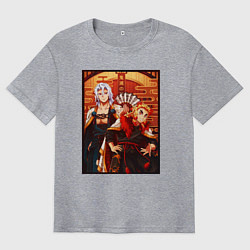 Футболка оверсайз мужская Тенген и Ренгоку красивые - Клинок рассекающий дем, цвет: меланж