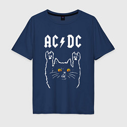Футболка оверсайз мужская AC DC rock cat, цвет: тёмно-синий