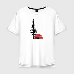 Мужская футболка оверсайз Внедорожник и дерево