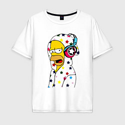 Мужская футболка оверсайз Гомер Симпсон в звёздном балахоне и в наушниках
