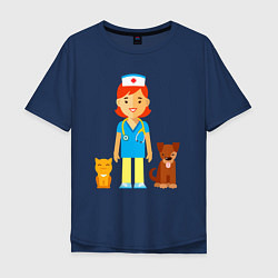Мужская футболка оверсайз Ветеринар заботится о животных - пёсик и котик