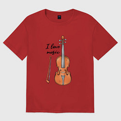 Футболка оверсайз мужская Я люблю скрипку, цвет: красный