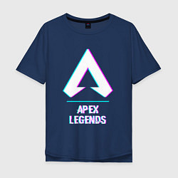 Футболка оверсайз мужская Apex Legends в стиле glitch и баги графики, цвет: тёмно-синий