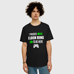 Футболка оверсайз мужская I paused Elden Ring to be here с зелеными стрелкам, цвет: черный — фото 2