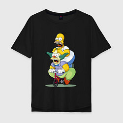 Мужская футболка оверсайз Гомер Симпсон и Клоун Красти едут на детском велос