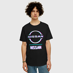 Футболка оверсайз мужская Значок Nissan в стиле glitch, цвет: черный — фото 2