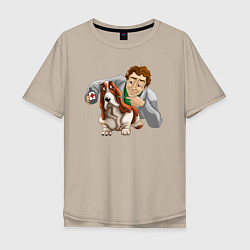 Мужская футболка оверсайз Ветеринар лечит собачку бассет-хаунда